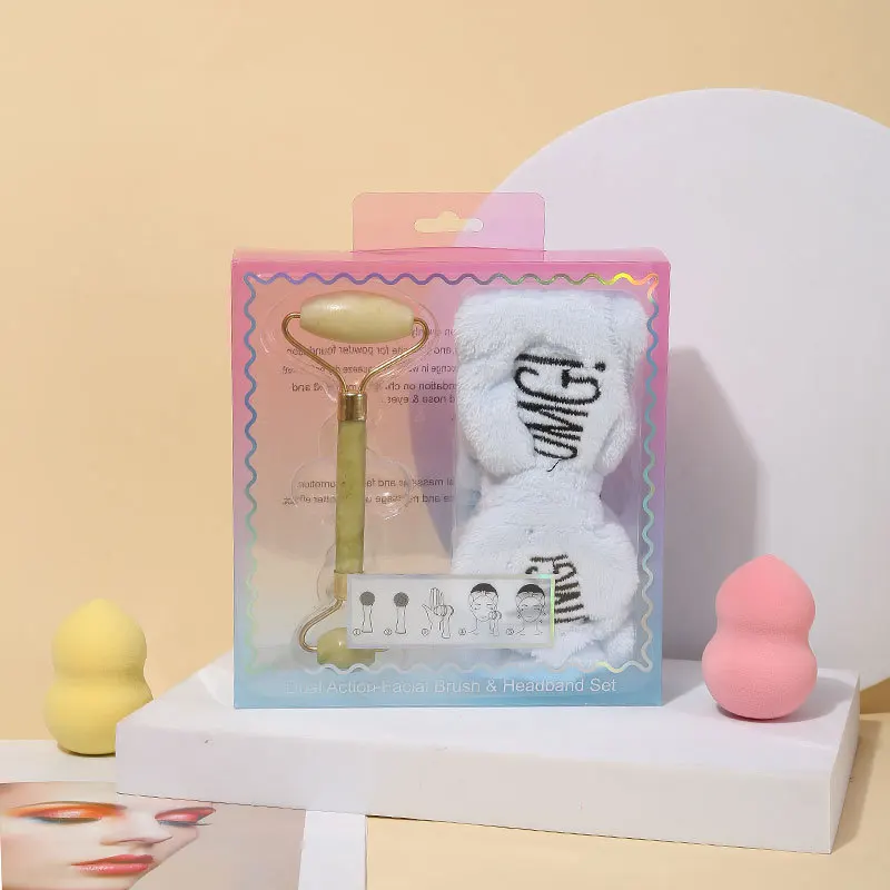 Double Head Natural Facial Massager Jade Roller Gua Sha Electric Handheld Cleaning Brush Face Massage