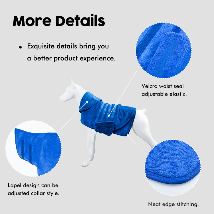 Custom size dog bathrobe quick dry hair care microfiber ready to ship dog towel bathrobe