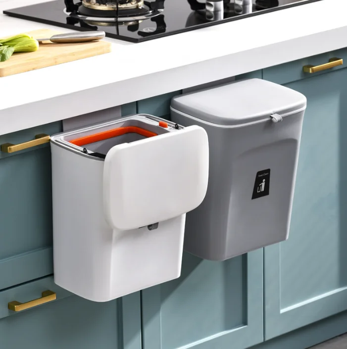 Wall-mounted household kitchen trash can cabinet door bathroom trash can with inner tube
