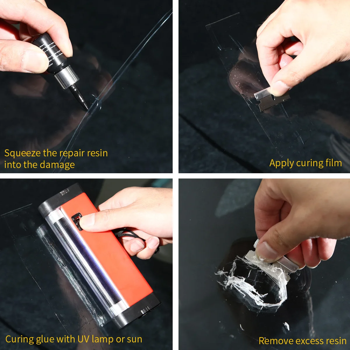 Windshield Repair Kit Crack for Chips and Cracks With Curing Lamp Towel Gloves
