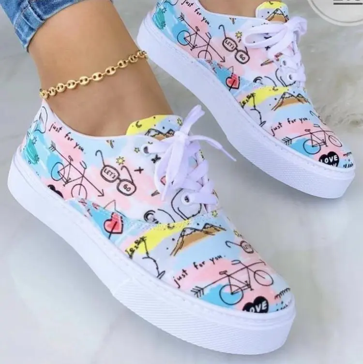 Summer Fashion Lace Up Sneaker Shoe Womens Canvas Casual Women Shoe 2022 Comfortable Walking Canvas Shoes