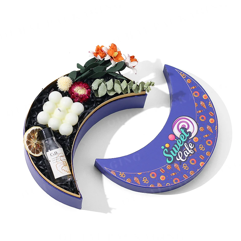 Islam Present Paper Packaging Special Moon Shaped Eid Box Hand Made Muslim Gift Set Islamic Gifts Box for Ramadan