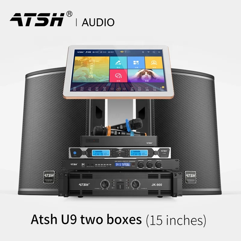 
ATSH Factory Price High-end Bar Ktv Mobile Phone On-demand Voice On-demand Audio Set Karaoke with 15 inch Speakers 