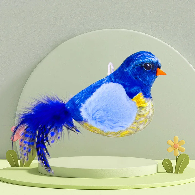 SY2025 Pet cat toy simulation calling bird sound plush toy cat self high amusement device hanging automatic teasing cat