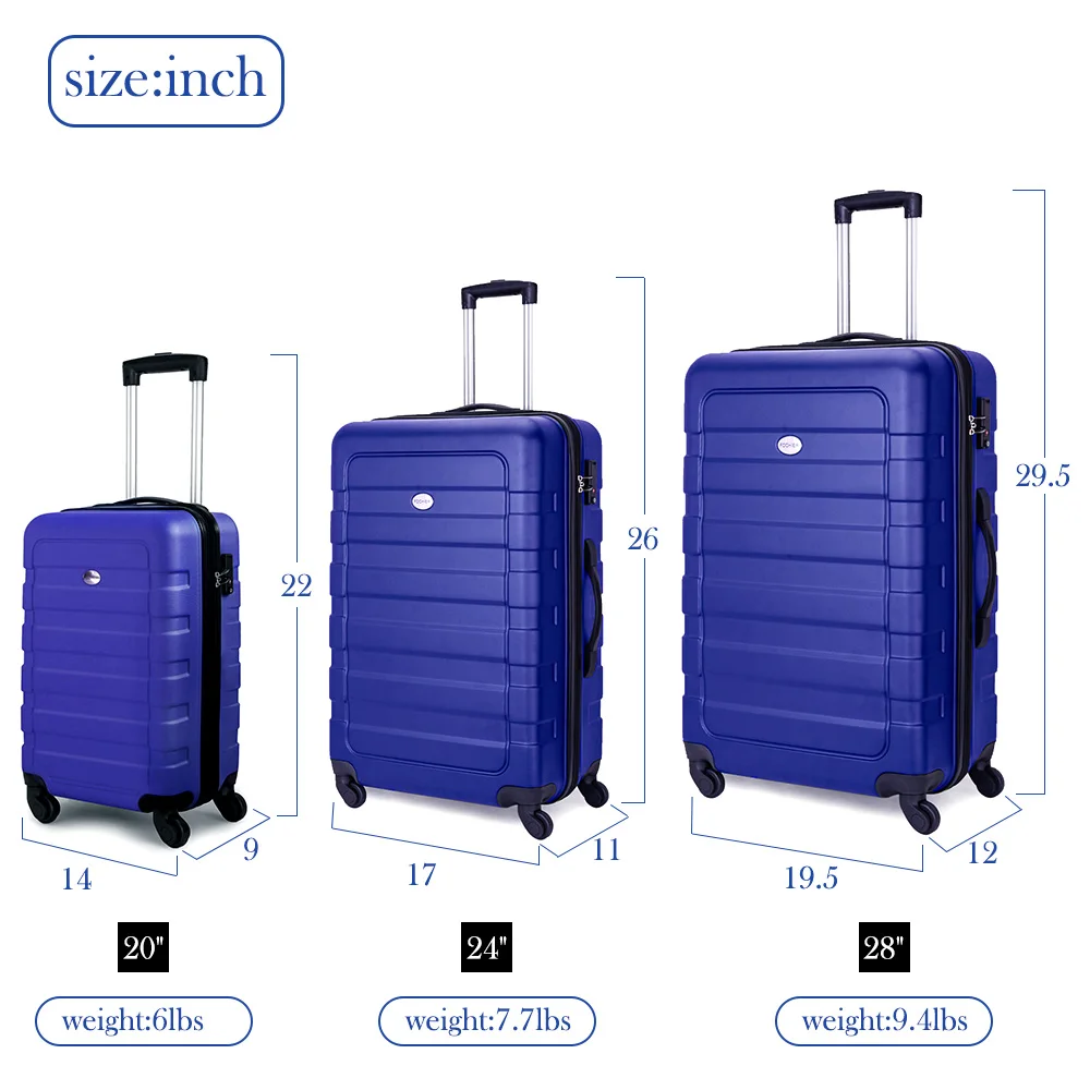 3PCS Dark Blue Wheeled Business Men Trolley Travel Luggage Sets