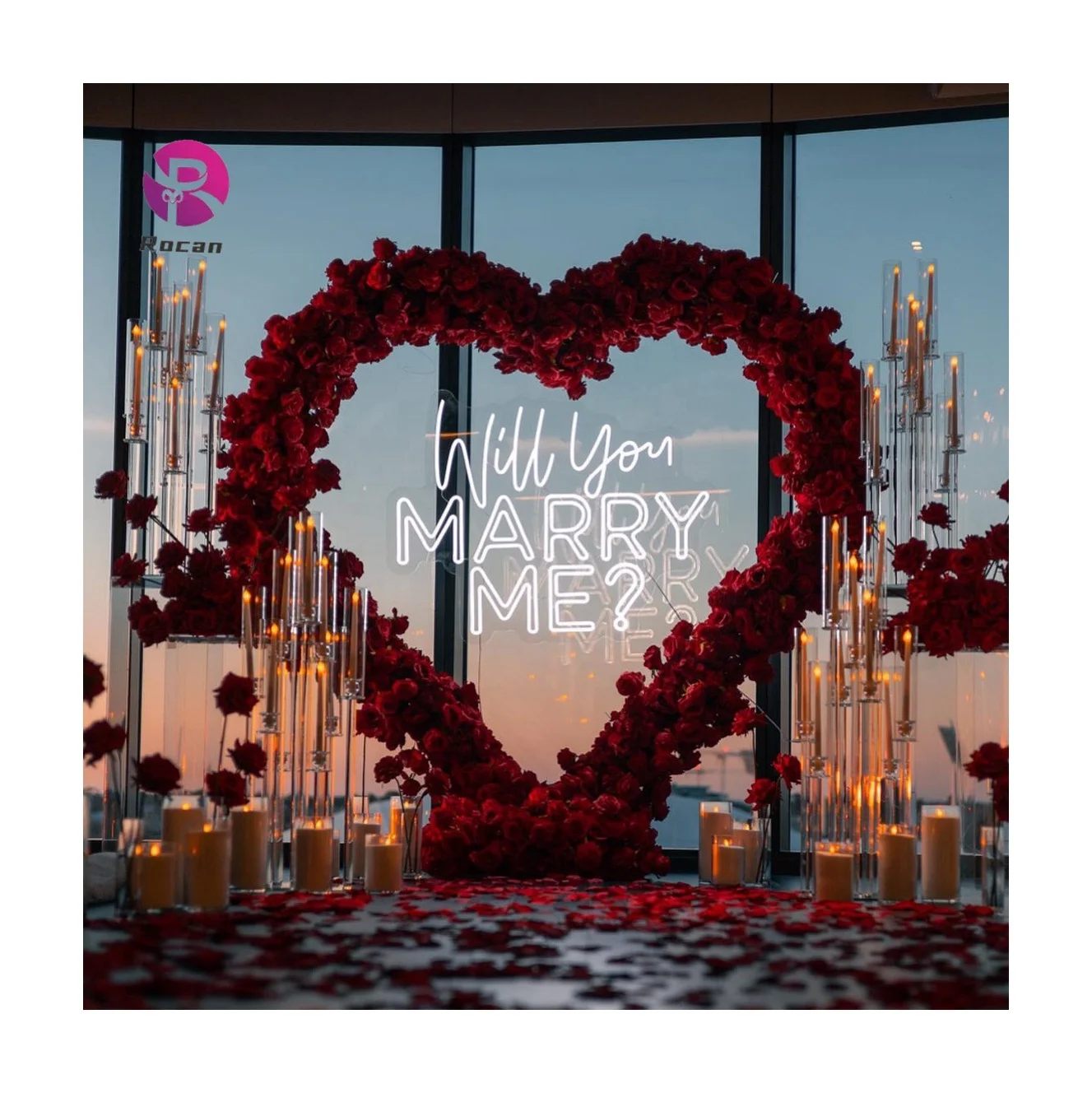 Wedding proposal decor mariage artificial Rose hydrangea heart shaped arch flowers for Decoration Wedding
