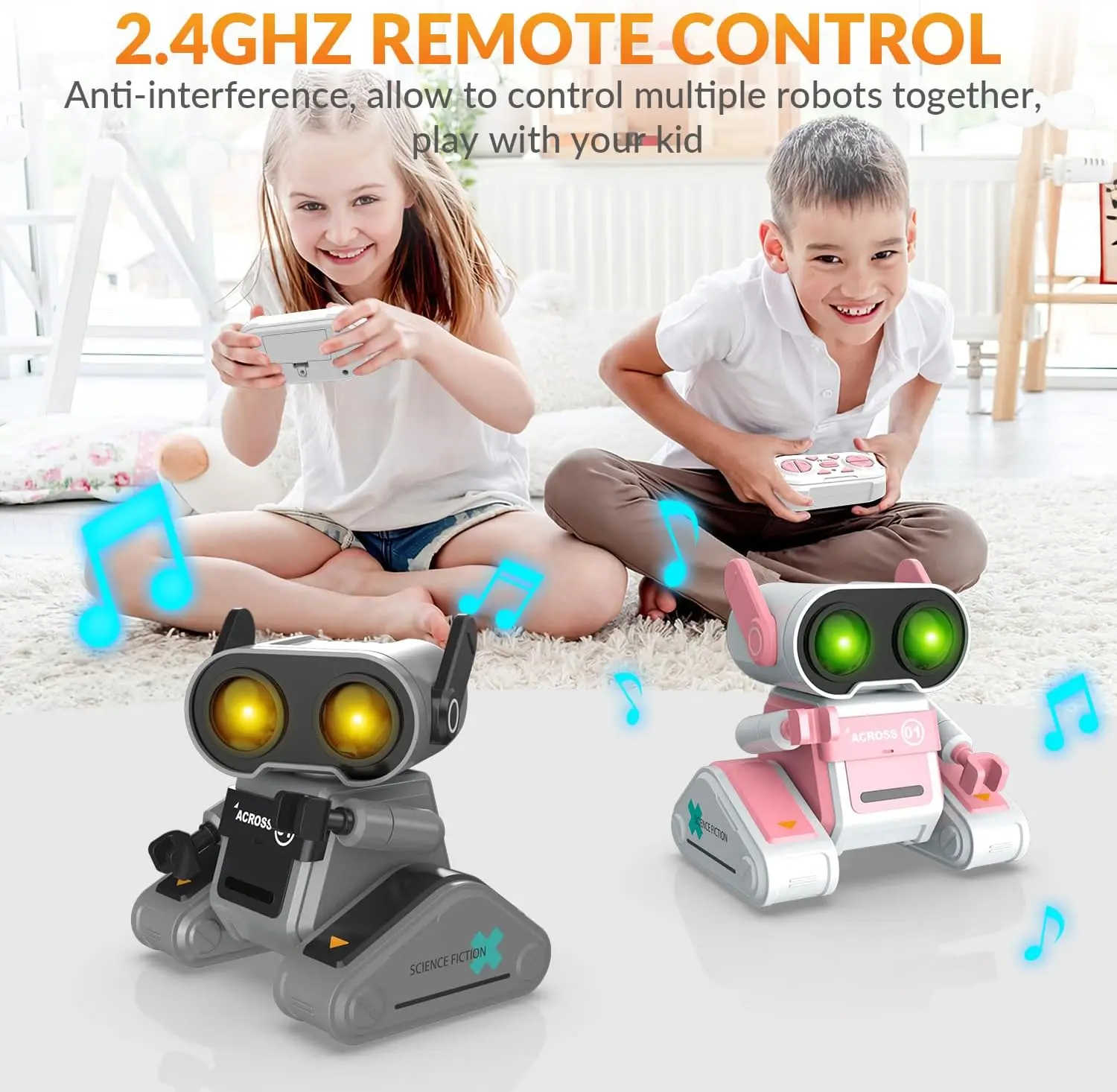 Dowellin 2 4 г RC робот игрушки для детей перезаряжаемый пульт дистанционного управления эмо игрушка с блестящими 7 видов цветов светодиодными глазами