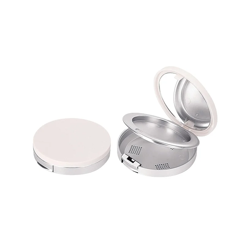 Low MOQ 59mm OEM blusher silver color container compact powder case