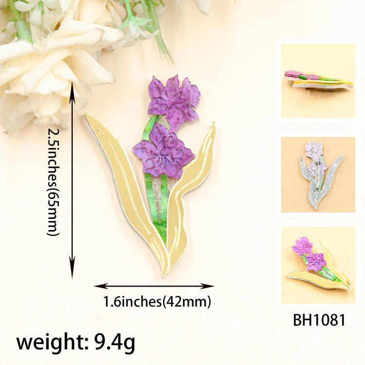 HYLBH1081 Purple March Primordial Flower  Acrylic Female Brooch for Wedding Party Anniversary Engagement Gift for Children