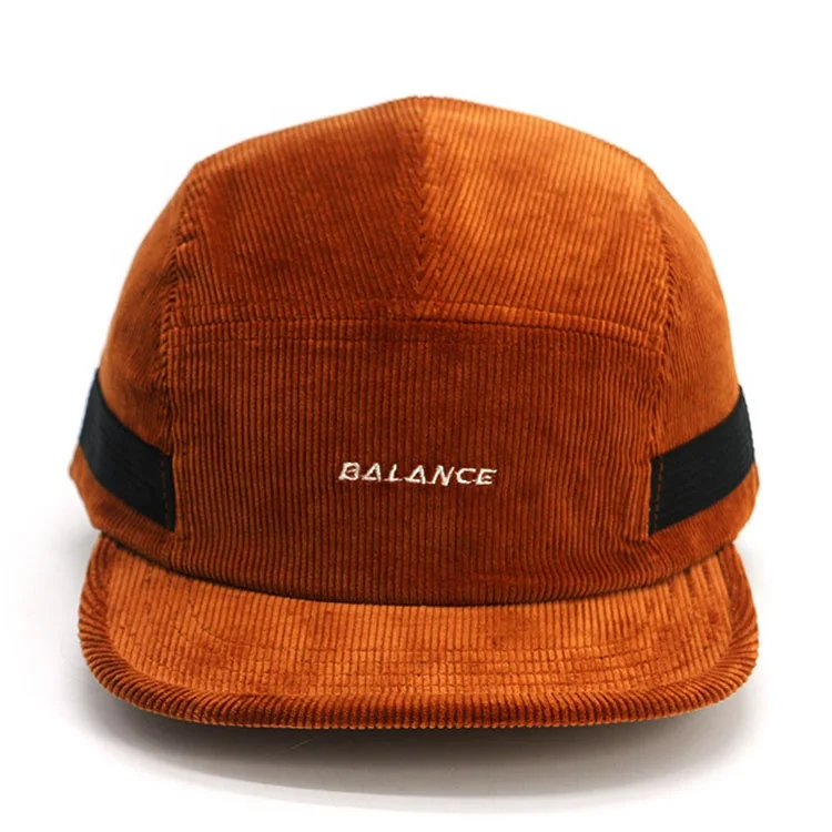 Wholesale Hot Selling 5 Panel Hat Corduroy Customized Embroidery Camp Hat