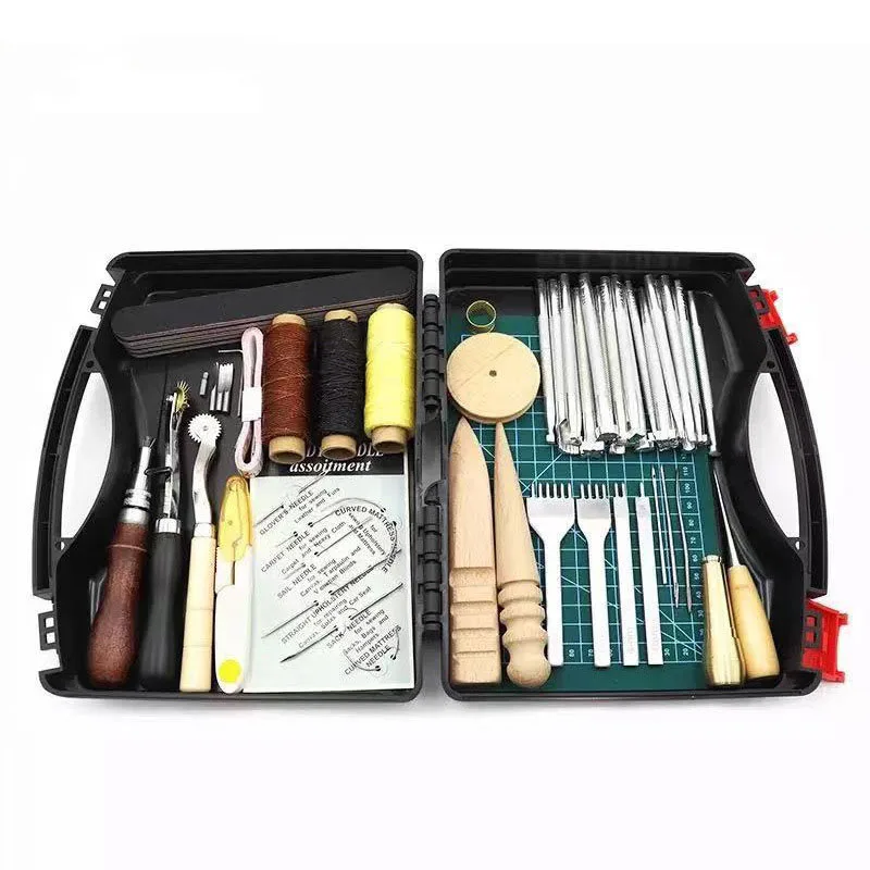 128 Pcs luxury version Leather high level Tool set for D.I.Y hand stitched leather with Diamond cut mixed tool for leather craft