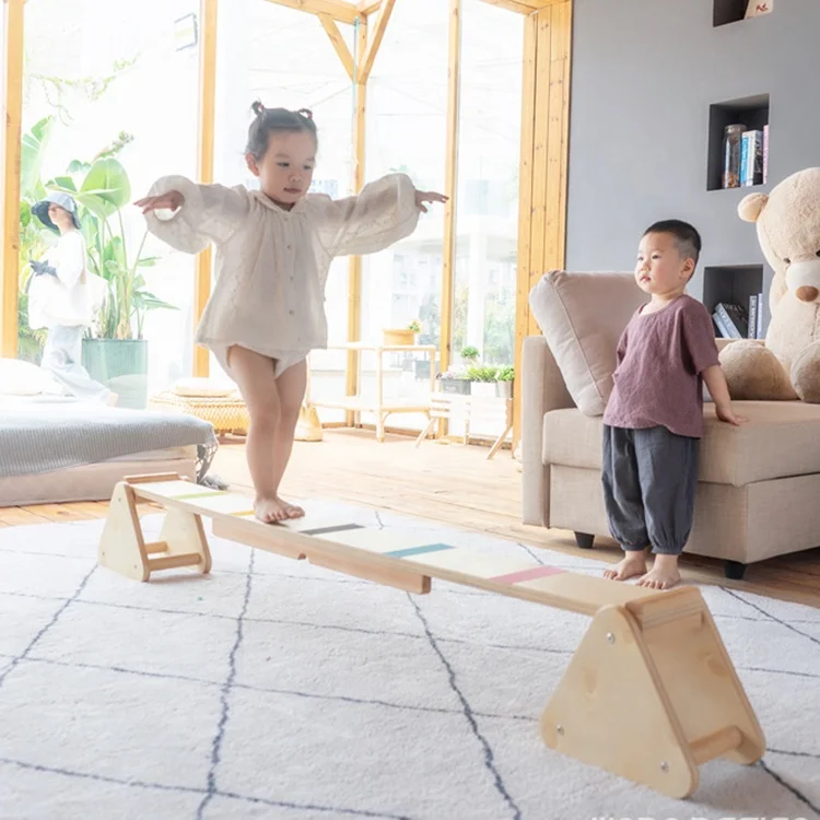 Indoor Balance Slide Board Funny Kids Playground Rocking Baby Wooden Rocker Table Seats Seesaw Balancing  Playset Wooden Toys