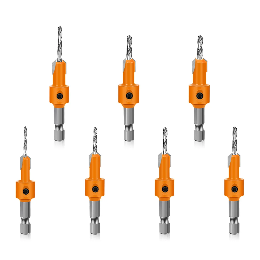 7 pc Hex Shank Tapered Drill Bits Woodworking Pilot Screw Hole Tungsten Carbide Countersink Drill Bit Chamfer