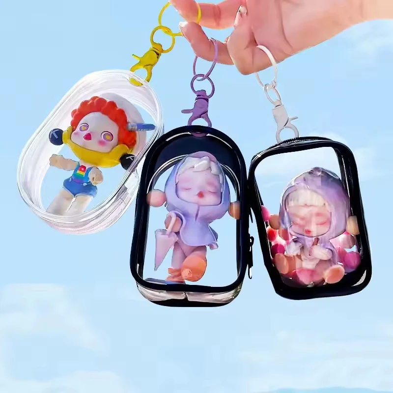 Small Zipper Purse Key Chain Mini Keychain Bag Case Transparent Organizer Box Storage Pouch Random Cute Toy Doll Bag