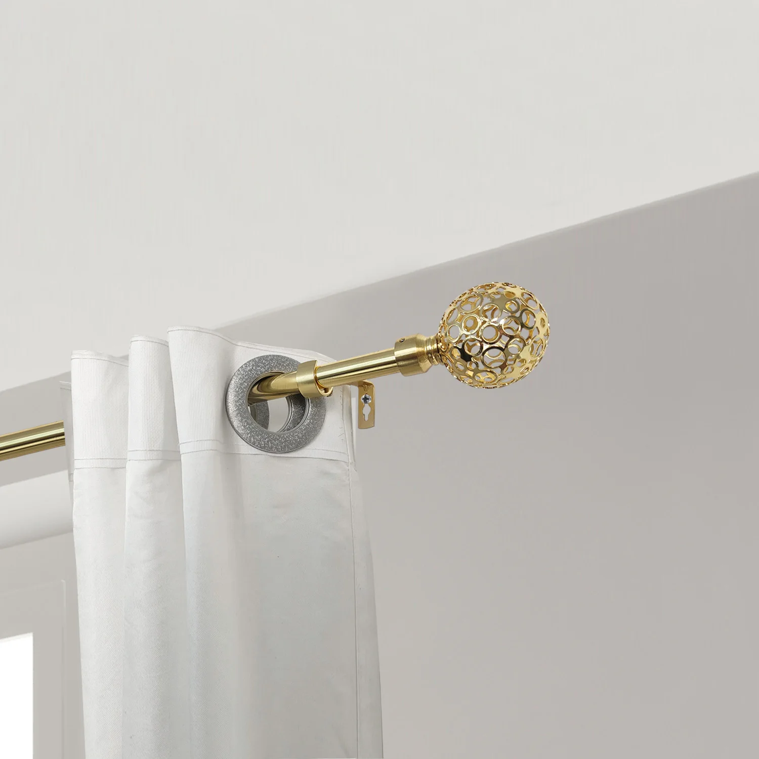 Drapery rods set expanded double adjustable gold curved metal curtain rod