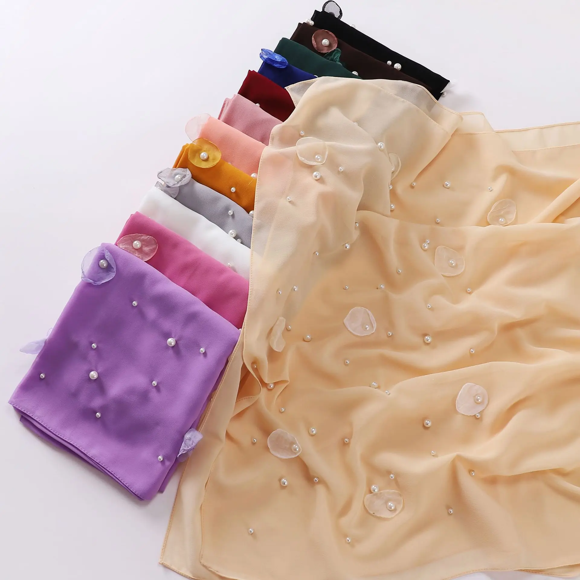 Premium Chiffon Hijab Muslim High Quality Scarf 180 cm X 70 cm Hijab With Flower Rhinestone