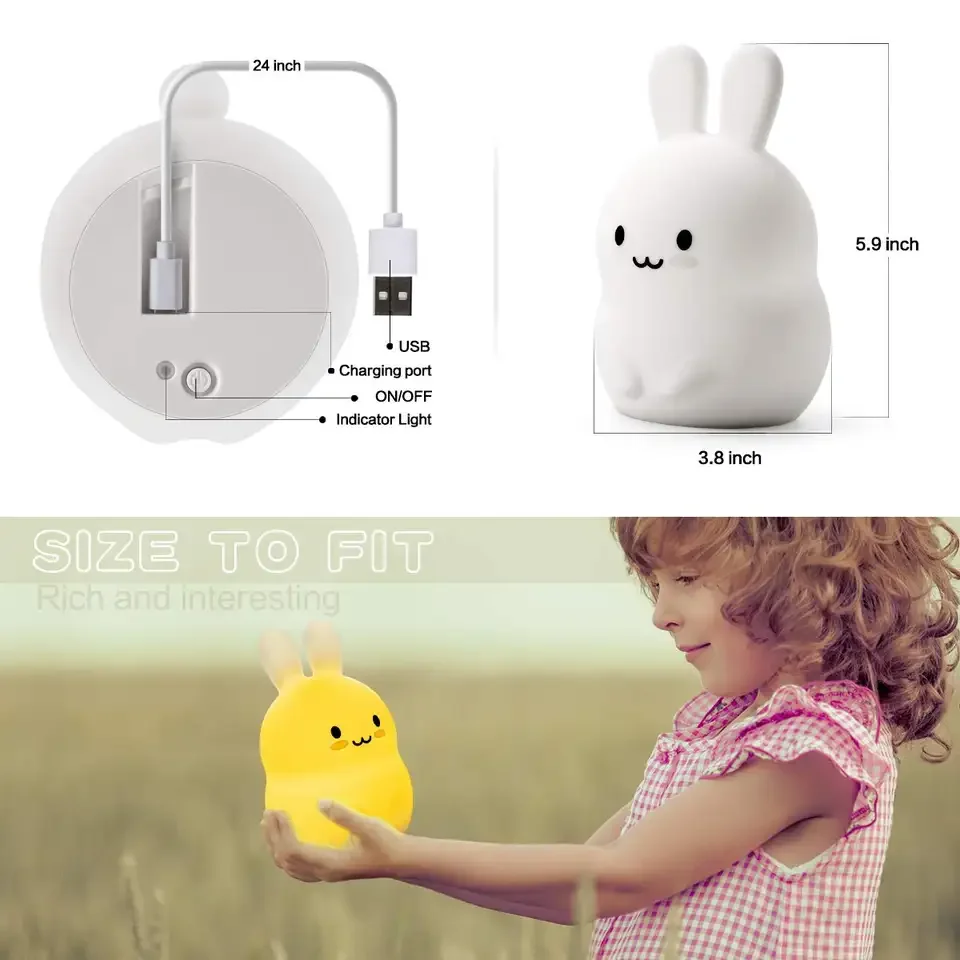 Wholesale Low MOQ USB Led Bunny Lamp Motion Sensor Night Light Cute Rabbit Children Silicone Night Lights For Kids Room