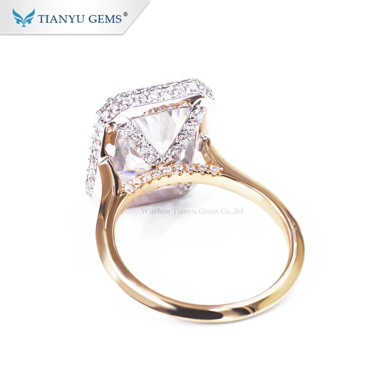 Tianyu Gems 18K Real Yellow Gold 6.0CT  D E F Moissanite& Lab Diamond Halo Wedding Engagement Ring