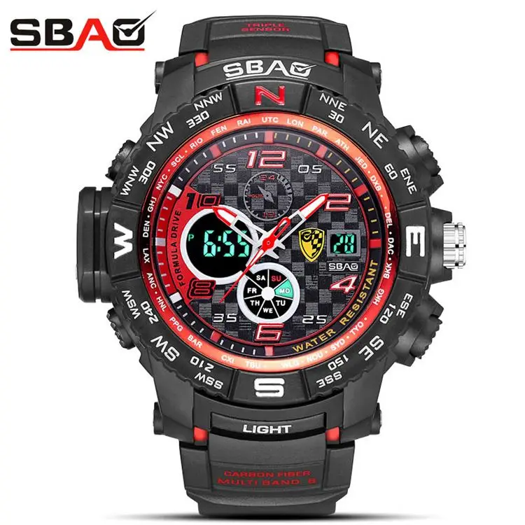  SBAO S-8006-2 знаменитые красные цифровые часы Вселенная красивый резиновый ремешок водостойкий Многофункциональный календарь двойной