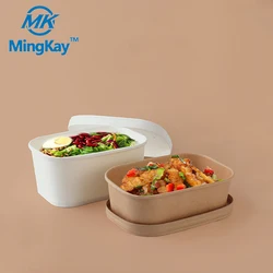 Eco friendly biodegradable kraft paper square recyclable disposable takeaway food bento box with paper and pp lid