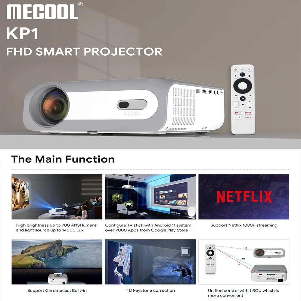 Проектор MECOOL KP1 1080P для домашнего кинотеатра FULL HD 14000 люмен дисплей устройство дома и кино 5 дюймов ЖК-экран