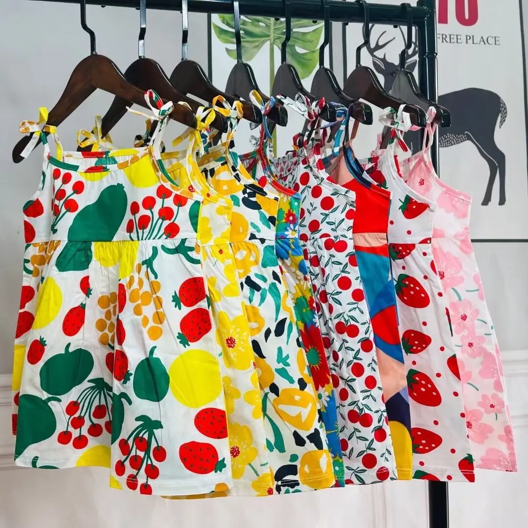 Cute Summer Kids Dresses Sling Dress Baby Girls Princess Fashion Holiday A-line Dresses