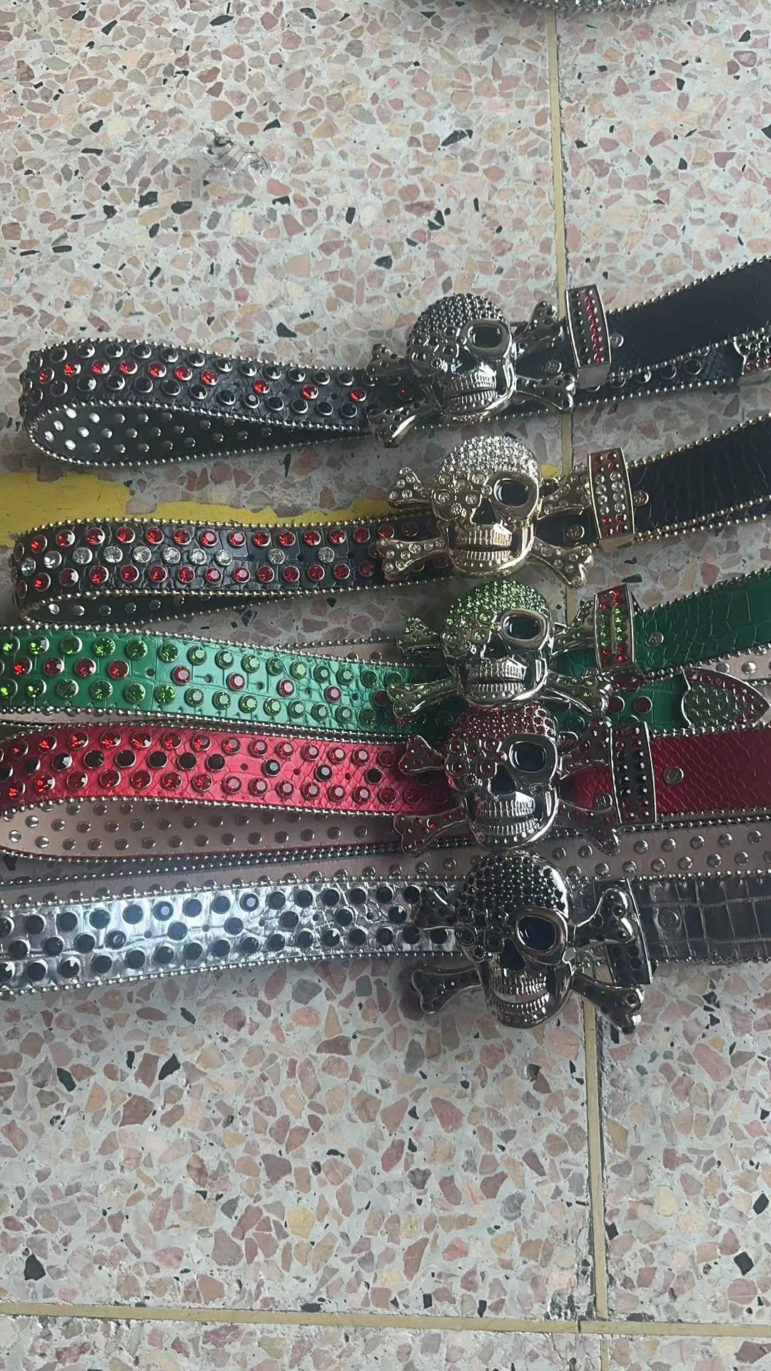 Luxury Western Cowboy Studded Rhinestone Red Rockstar Removable Skull Buckle Cheap PU Leather Bling Bling Rhinestone Belt Men