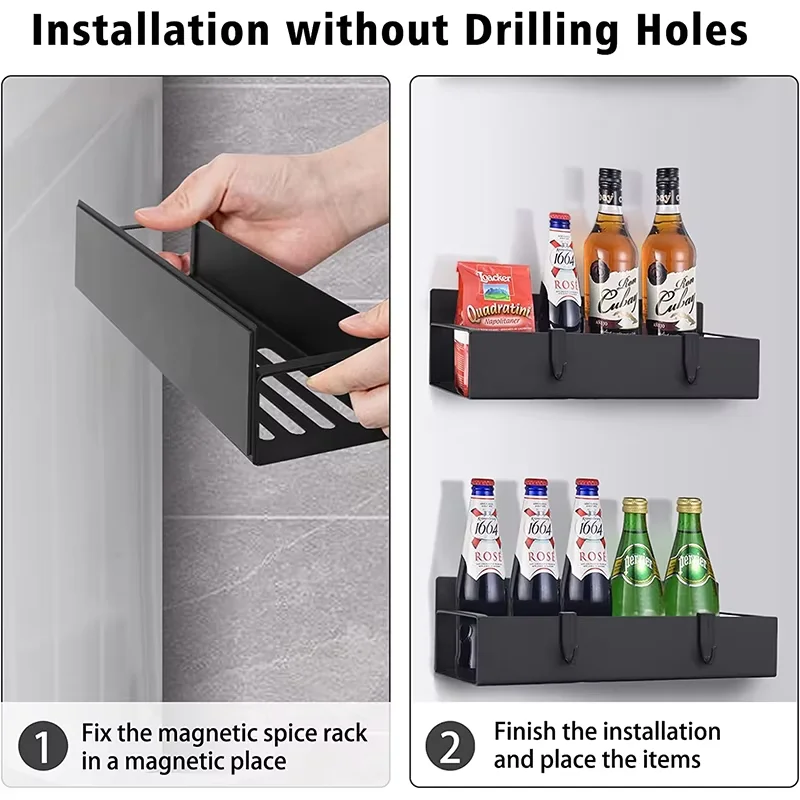 Wholesale High Quality 2-5 Tier Magnetic Spice Storage Rack Organizer Cheap PC Steel Wire Holder Kitchen Cabinet Refrigerator