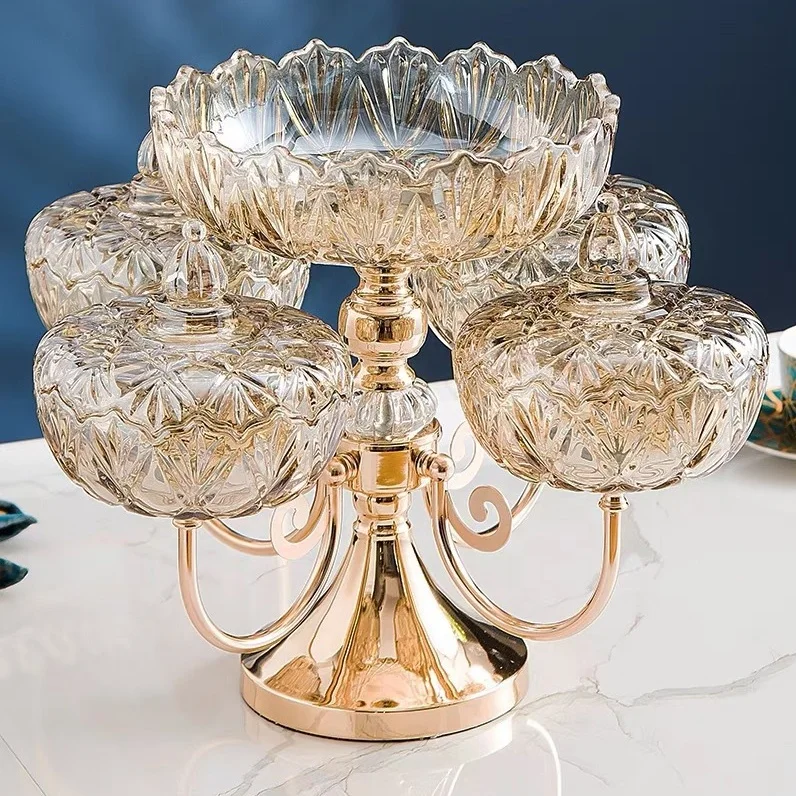 Golden Plated Decorative Table Display Moon Serving Tray Gold Glass and Metal Cake Desert Bowls Stand Fruit Plates