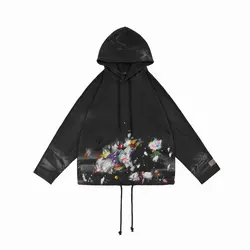 China Supplier Hand painted Graffiti Splash High Street Style Hooded Sweatshirt Men Heavyweight Fleece Hoodie