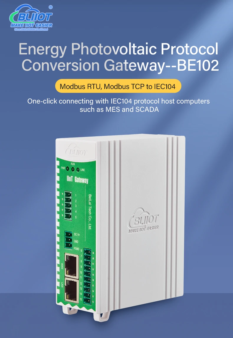 Modbus RTU/TCP to IEC104 Energy Photovoltaic Gateway with 6CH RS-485/232 Serial Ports