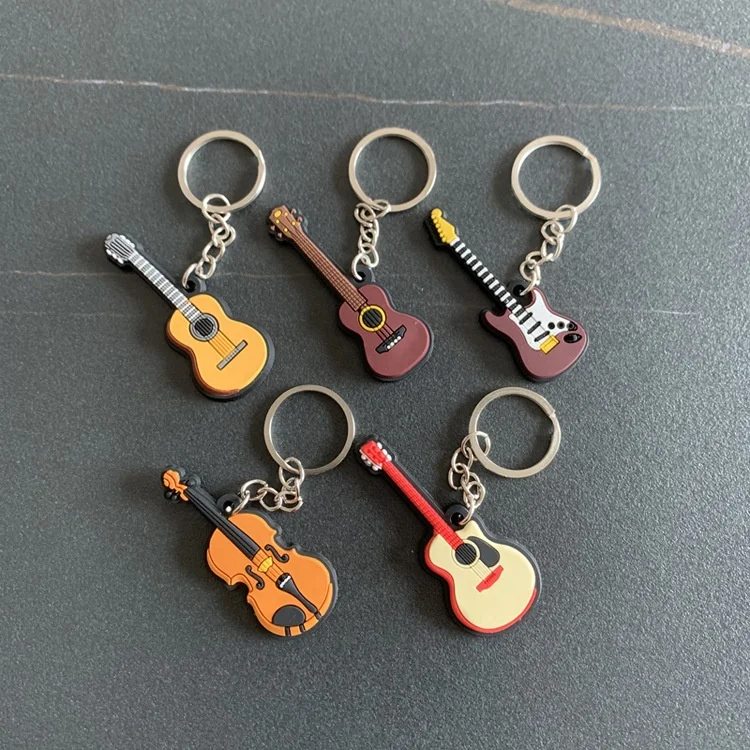 Creative Mini Musical Instrument Keychain Cute Silicone Guitar Piano Saxophone Key Chain Backpack Car Ornament Musician Jewelry