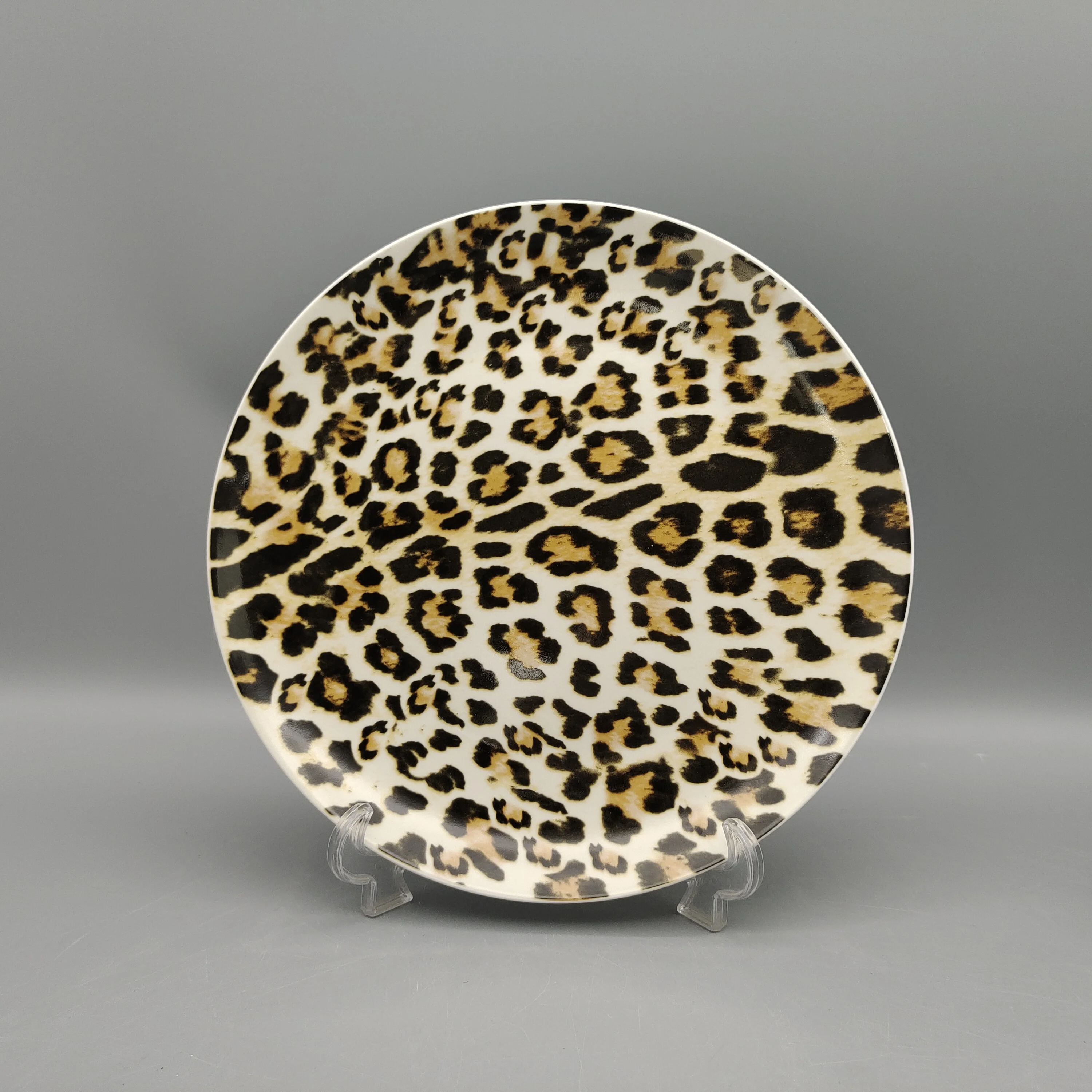 Factory hot selling ceramic dish plate with leopard print decal porcelain ceramic plate