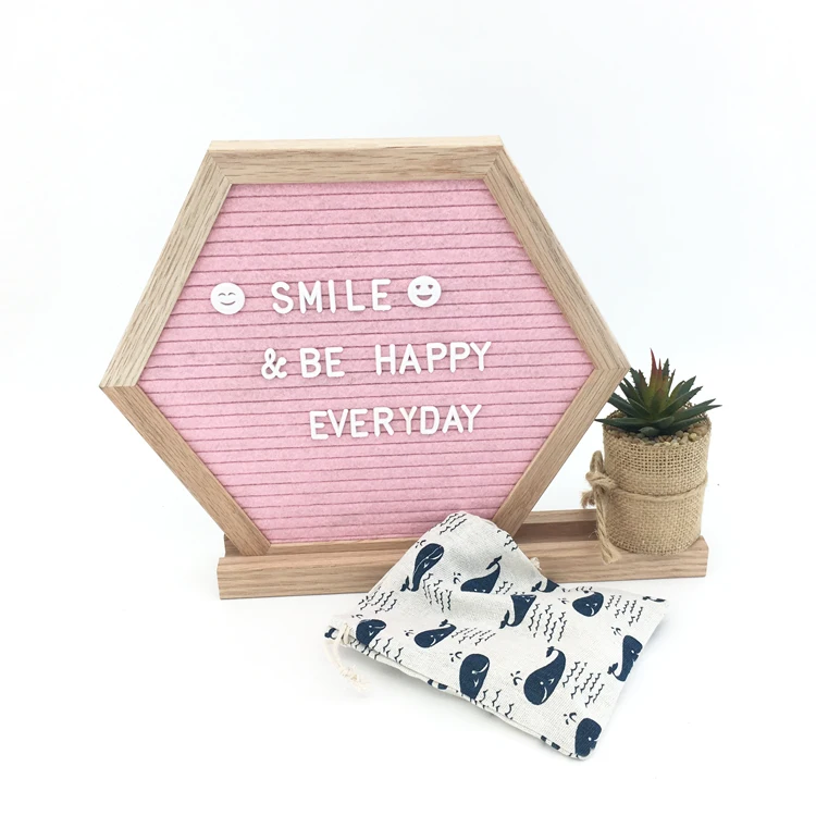 Newest 12x12 Inch solid wood frame Hexagon Shape Double Sided Felt Letter Board with letters
