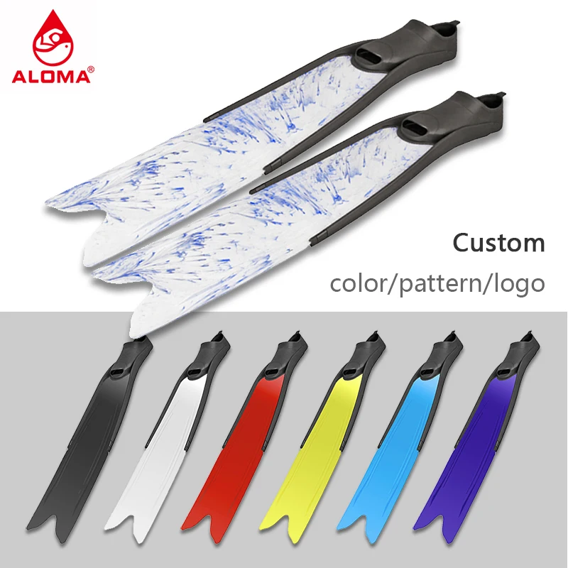 ALOMA Custom colors logo PP blade 5 size TPR full foot pocket scuba diving fins plastic long fins freediving flipper