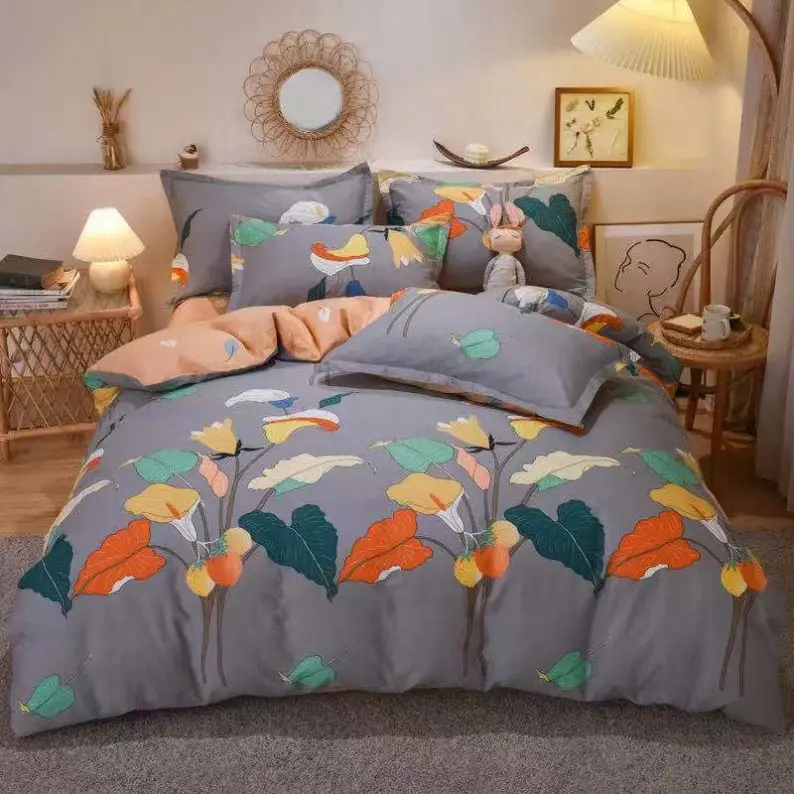 Home Textile Girl Kids Bedding Set Honey Peach Pink Duvet Cover Sheet Pillowcase Woman Adult Beds Sheet King Queen Full