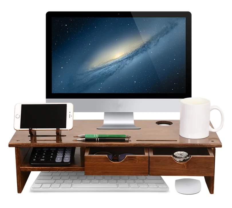 
Wood Monitor Stand Desktop Laptop Shelf Risers with Drawers 