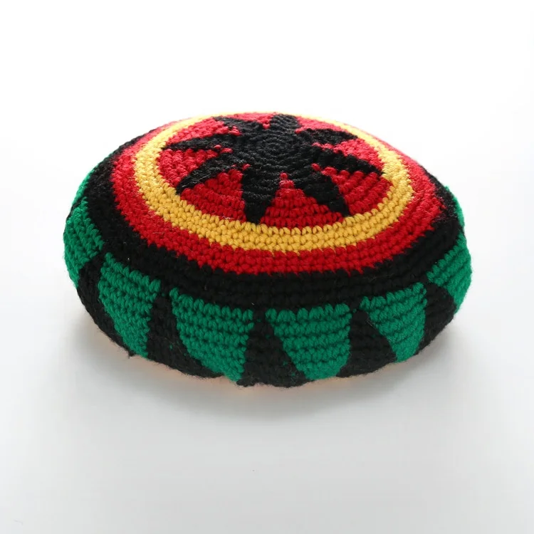 HZM-18162  Rainbow Color Acrylic Striped Crochet  Beret Reggae Jamaica Knitted Rasta Hat