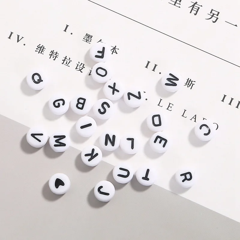 Wholesale 100pcs Acrylic Plastic Round Flat Alphabet English Letter Lucite DIY Beads Jewelry Making Supplies