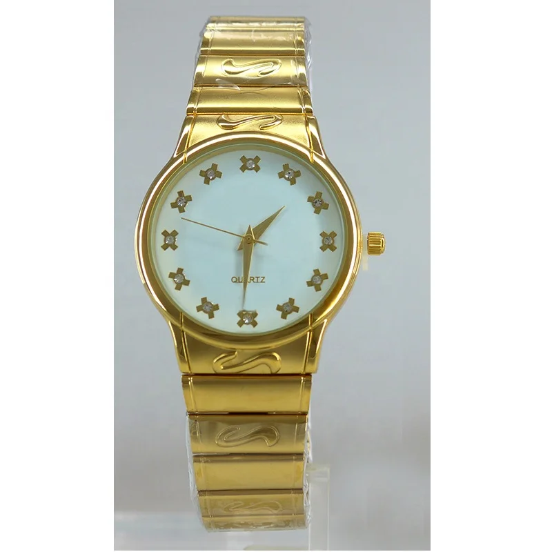 Luxury quality business men and women gold plated stainless steel wristwatches with calendar watch movement