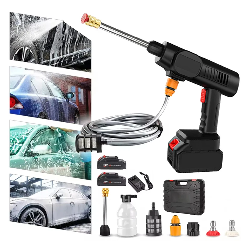 Automatic Car Wash Guns Machine Professional Car Washer Rechargeable Durable Battery Cordless Pressure Washer 2Battery