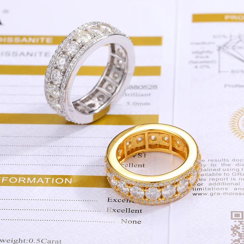 Fine Jewelry Wedding Engagement Ring 925 Sterling Silver VVS D Color Moissanite Diamond Men 18K Gold Eternity Band Rings