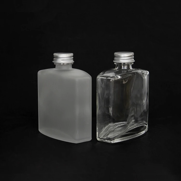 100ml 200ml 250 ML Flat flask  glass juice bottle wholesale juice dispenser glass with aluminum lid glass beverage bottles
