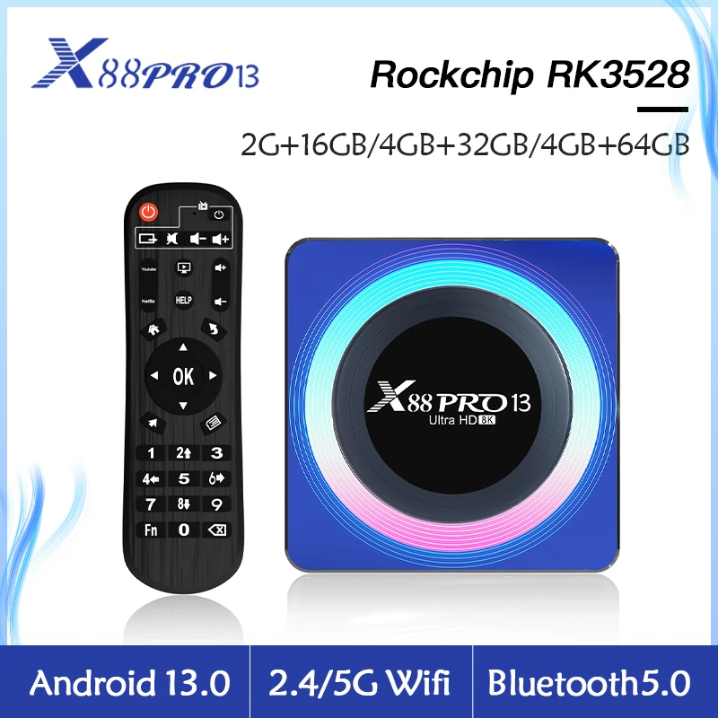 New Arrival RK3528 Android 13.0 8K HD IPTV Set Top Box X88 PRO13 4GB 64GB 5G WIFI Smart Android OTT TV Box X88 PRO 13