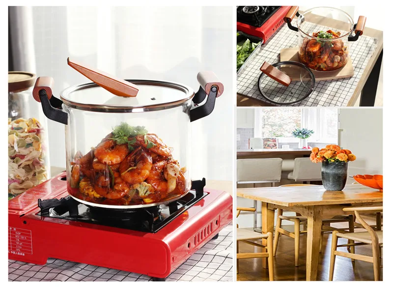 Hot Sale Heat Resistant Thickening Glass Borosilicate Glass Cooking Pot with Cover lid housewares