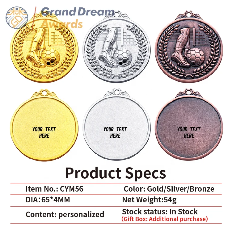 medal manufacturer custom football soccer gold blank metal medal with ribbon best player  medallas soccer futbol desportivas