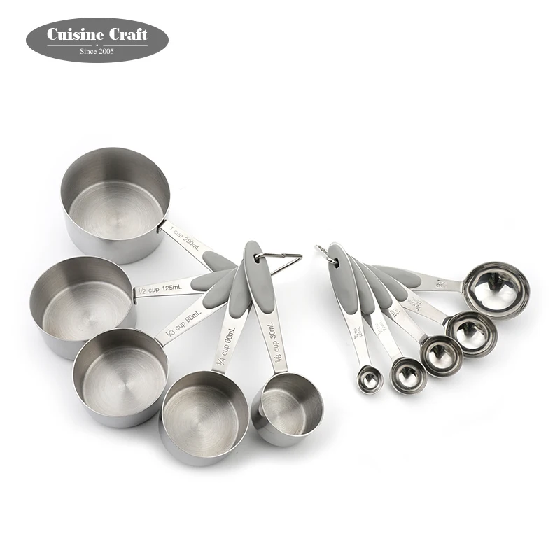 Stainless Steel Measuring Cups and Spoons Set of 10 Pieces Measuring Gadgets with Non-Slip Multi-Color Handles