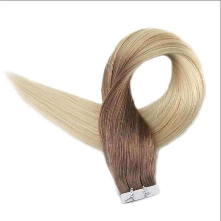 Gradient Color Medium-length Straight Seamless Nano TAPE Human Hair Extension