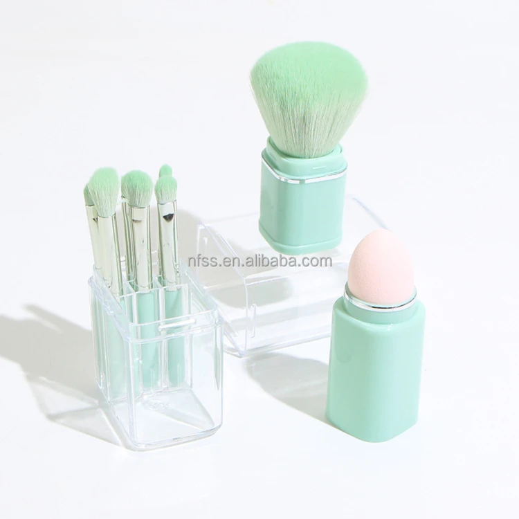 Short Handle Round Mushroom Head Nail Dust Face Foundation Blush Kabuki Powder Makeup Brush With Pu Zip Box Packing