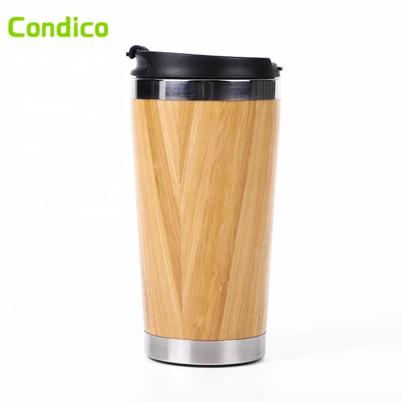 Stainless Steel Insulated Cup Double Wall Custom Bamboo Coffee Cup  Reusable Custom Logo Printed Travel Coffee Mug With Logo